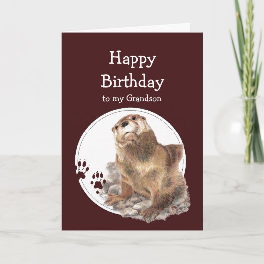 Grandson Birthda Otter Funny Animal Custom Text Kaart (Voorkant)