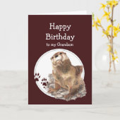 Grandson Birthda Otter Funny Animal Custom Text Kaart (Gele Bloem)