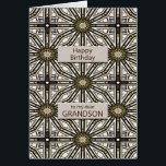 Grandson Birthday Abstract Mandala Design<br><div class="desc">Een leuke manier om je kleinzoon een gelukkige verjaardag te wensen. Deze kaart heeft een zeer mannelijk gevoel en bestaat uit het met elkaar verbinden van geometrische figuren. De hoofdkleur is bruin, met zwart-wit. Een mooie kaart die een man zal waarderen. Het vers vertelt hem hoeveel hij voor je betekent....</div>