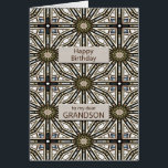 Grandson Birthday Abstract Mandala Design<br><div class="desc">Een leuke manier om je kleinzoon een gelukkige verjaardag te wensen. Deze kaart heeft een zeer mannelijk gevoel en bestaat uit het met elkaar verbinden van geometrische figuren. De hoofdkleur is bruin, met zwart-wit. Een mooie kaart die een man zal waarderen. Het vers vertelt hem hoeveel hij voor je betekent....</div>