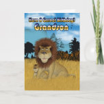 Grandson Birthday Card - Lion en Cub Kaart<br><div class="desc">Grandson Birthday Card - Lion en Cub</div>