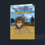 Grandson Birthday Card - Lion en Cub Kaart<br><div class="desc">Grandson Birthday Card - Lion en Cub</div>