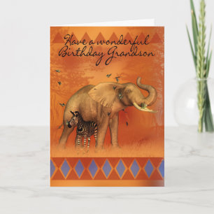 Grandson Birthday Card With Elephant Butterfly And Kaart