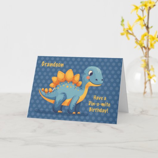 Grandson Birthday Dinosaur Dinomite Polka Dots Kaart (Gele Bloem)