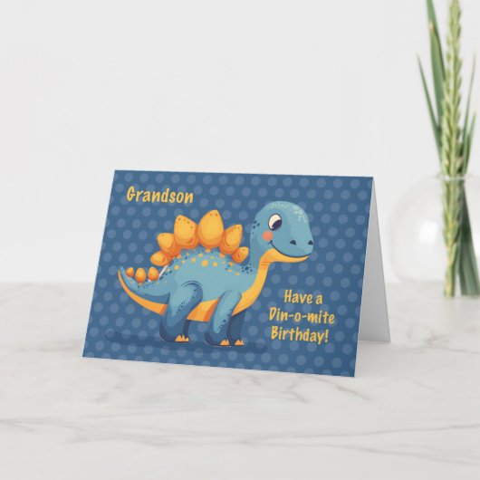 Grandson Birthday Dinosaur Dinomite Polka Dots Kaart (Voorkant)