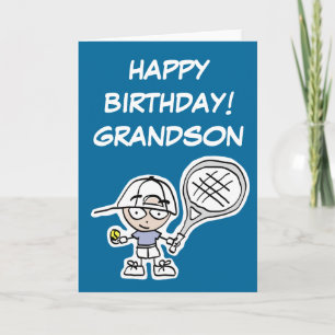 Grandson Birthday-kaart met kleine tennisjongen Kaart