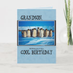Grandson Birthday, pinguïns Kaart<br><div class="desc">Een mooie groep pinguïns uit de Zuidpool zijn bereid om je kleinzoon een heel gelukkige verjaardag te wensen. Deze kaart zal een geweldige verrassing zijn voor een jongen die van dieren houdt.</div>