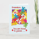 Grandson Birthday Puzzle Love to Piecces Kaart<br><div class="desc">Zet de juiste stukken in om de verjaardag van je kleinzoon te vieren die binnenkort zal plaatsvinden. Een van die stukken is om een schattig,  leuk en kleurrijk wenskaart klaar te hebben voor hem zodra zijn speciale dag aankomt. Deze zal een goede kaart zijn om te geven.</div>
