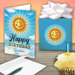 Grandson Birthday Yellow Smiling Sun Card Kaart<br><div class="desc">Laat je kleinzoon zich speciaal voelen op haar verjaardag door haar een vrolijke glimlach te sturen,  gele en oranje zon die met wolken in de blauwe hemel zweeft. In de tekst staat: "De zon begon een beetje helderder te schijnen op de dag dat je geboren werd."</div>
