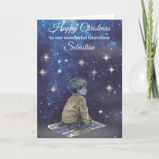 Grandson Christmas Card – Starry Night  Kaart (Voorkant)