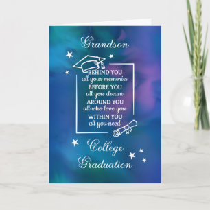 Grandson College Graduation Quote Blauwe Waterverf Kaart
