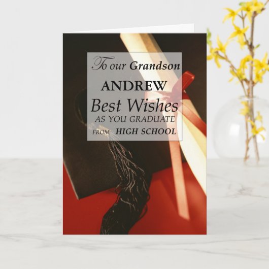 Grandson Custom Name High School Graduation Kaart (Gele Bloem)