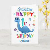 Grandson Dinosaur 1ste verjaardag Kaart (Gele Bloem)