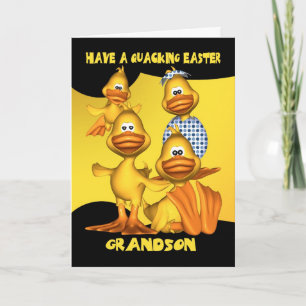 Grandson, Easter Card With Fun Ducks, Quacking Eas Feestdagen Kaart