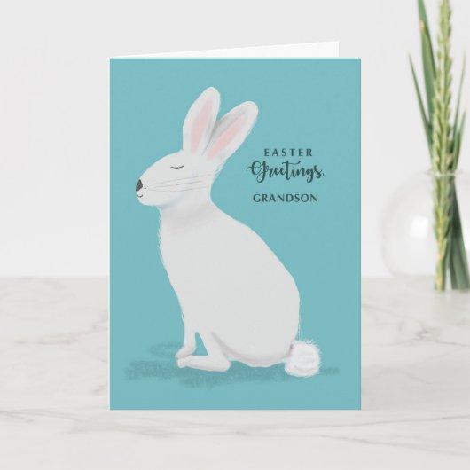 Grandson Easter Greetings White Rabbit Kaart (Voorkant)