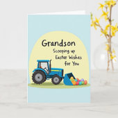 Grandson Easter Wishes Tractor Card Kaart (Gele Bloem)