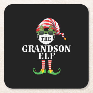 Grandson Elf Matching Kerstmis Kartonnen Onderzetters