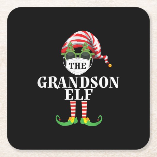 Grandson Elf Matching Kerstmis Kartonnen Onderzetters (Voorkant)