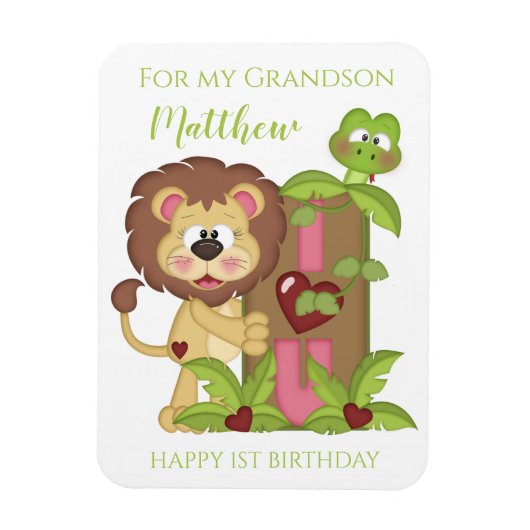 Grandson First Birthday Cute Lion Photo Card Magneet (Verticaal)