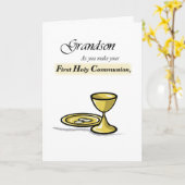 Grandson First Communion Gold Chalice, Paten Kaart (Gele Bloem)