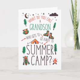 Grandson Funny Summer Camp Orange Green Brown Kaart