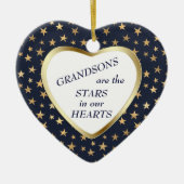 Grandson Gold Star Heart Keepomwille Keramisch Ornament (Voorkant)