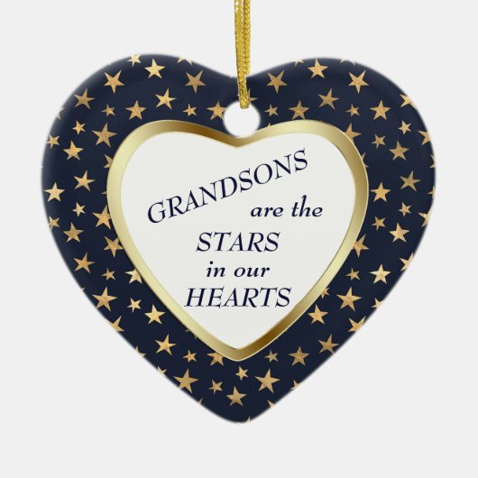 Grandson Gold Star Heart Keepomwille Keramisch Ornament (Voorkant)