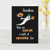 Grandson Halloween Baseball Ghost met pompoen Kaart (Gele Bloem)