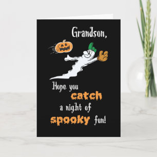 Grandson Halloween Baseball Ghost met pompoen Kaart
