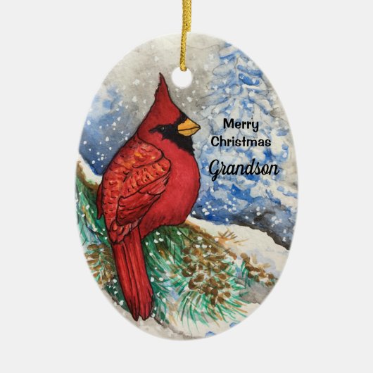Grandson Handsome Red Kardinaal kerstvogel Keramisch Ornament (Voorkant)