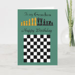 Grandson - Happy Birthday - Chess Piecks and Board Kaart<br><div class="desc">Een opvallend design van zwarte schaakstukken in zwart-wit en bord in zwart-wit op een groene achtergrond voor de verjaardag van uw kleinzoon met een liefdevol binnenvers die zijn hart raken.    ©2015 - SmudgeArt / Madeline M Allen</div>