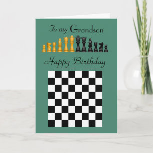 Grandson - Happy Birthday - Chess Piecks and Board Kaart