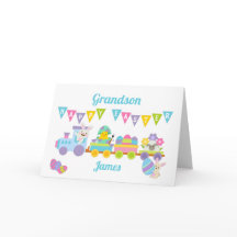Grandson Happy Paast Train Bunny Kaart