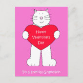 Grandson Happy Valentines Day Cartoon Cat Feestdagenkaart (Voorkant)