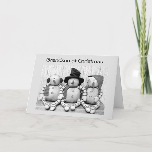 **GRANDSON** IN CHRISTMAS VAN CUTE SNOWMEN FEESTDAGEN KAART (Voorkant)