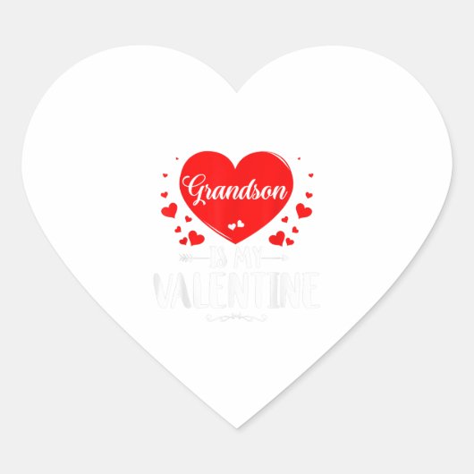 Grandson Is My Valentine Matching Fam Grandma Gift Hart Sticker (Voorkant)