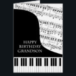Grandson Piano en Music Birthday<br><div class="desc">Een verjaardagskaart voor een kleinzoon die piano-muziek gebruikt. Een grote piano met de sleutels aan de onderkant van de kaart. Een muziekvel vult de achtergrond. Een geweldige kaart voor iemand die van muziek houdt. Dit is GEEN muziekkaart,  het speelt GEEN muziek:</div>