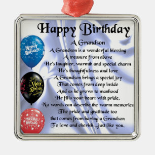 Grandson Poem - Happy Birthday Metalen Ornament