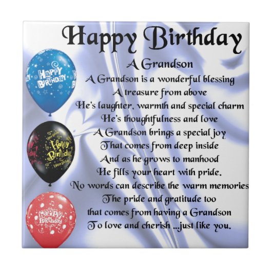 Grandson Poem - Happy Birthday Tegeltje (Voorkant)