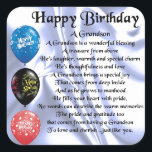 Grandson Poem - Happy Birthday Vierkante Sticker<br><div class="desc">Een geweldig cadeau voor een kleinzoon op zijn verjaardag</div>