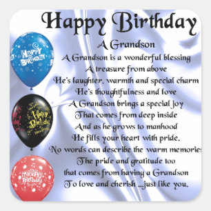 Grandson Poem - Happy Birthday Vierkante Sticker