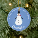 Grandson Snowman Persoonlijk Keramisch Ornament<br><div class="desc">Een schattig sneeuwvormig design dat kinderen liefhebben</div>