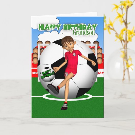 Grandson Soccer Football Verjaardag Wenskaart Kaart (Gele Bloem)
