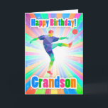 Grandson Soccer Player Birthday Colorful Abstract Kaart<br><div class="desc">Een heldere verjaardagskaart voor je geliefde,  met voetballer/football speler,  en een heleboel fel heldere kleuren,  modern en stijlvol met abstracte vormen.</div>