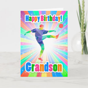Grandson Soccer Player Birthday Colorful Abstract Kaart