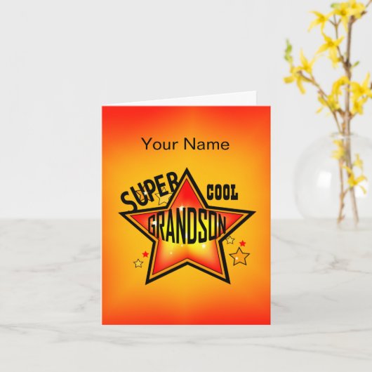 Grandson Super Cool Star Greeting Kaart (Gele Bloem)