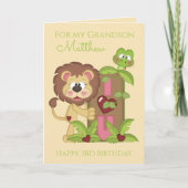 Grandson Third Birthday Cute Lion Photo Card Kaart (Voorkant)