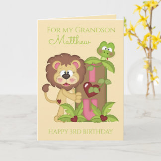 Grandson Third Birthday Cute Lion Photo Card Kaart