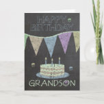 Grandson Trendy Chalk Board Effect Birthday Card Kaart<br><div class="desc">Een modern Chalkboard-Wenskaart met kanker en banners</div>