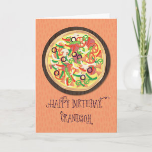 Grandson Tween Pizza Birthday Kaart
